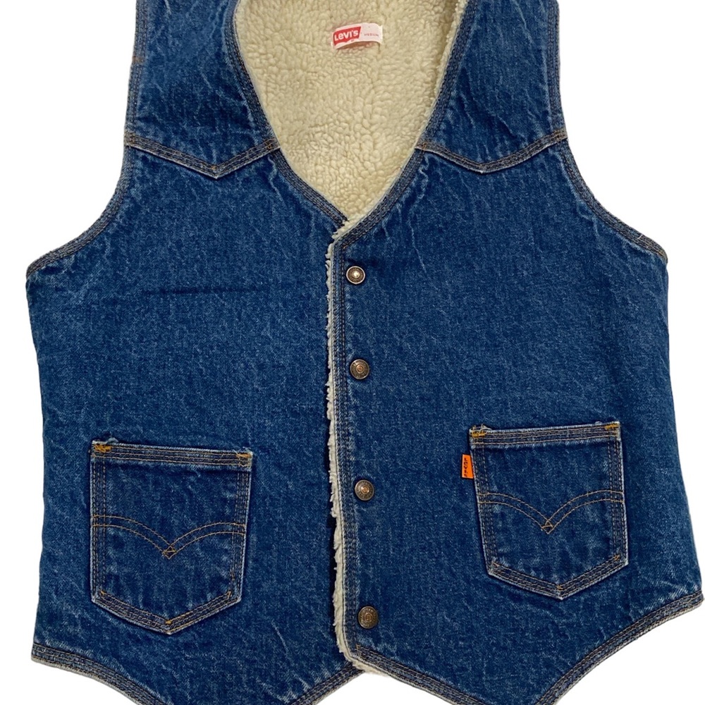 Levi’s Vintage 1970s Orange Tab Unisex Denim Sherpa Vest Size Medium